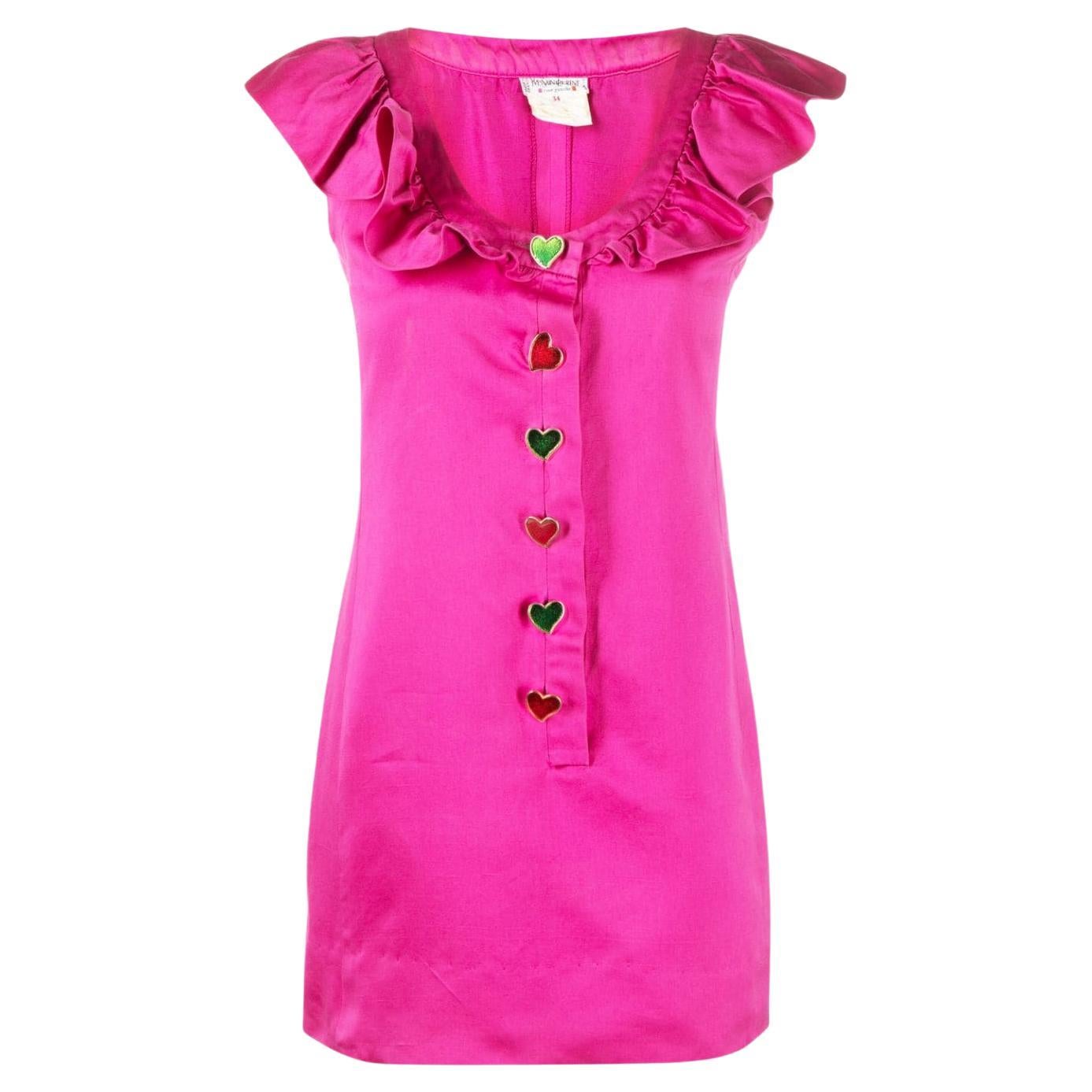 1992 Catwalk  Yves Saint Laurent YSL Pink Cotton Mini Dress For Sale