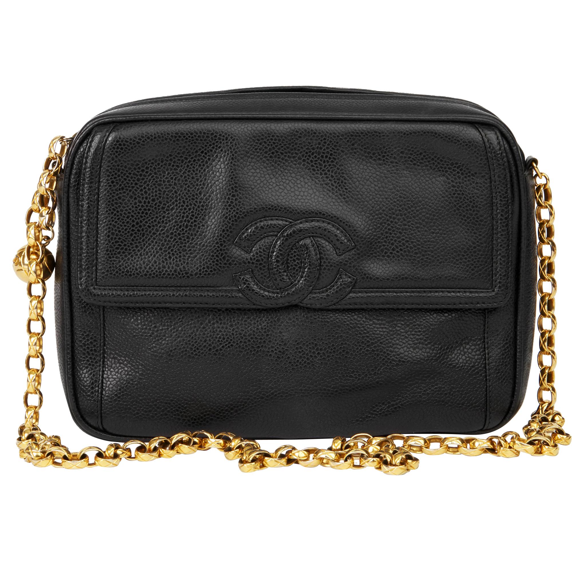 1992 Chanel Black Caviar Leather Vintage Camera Bag