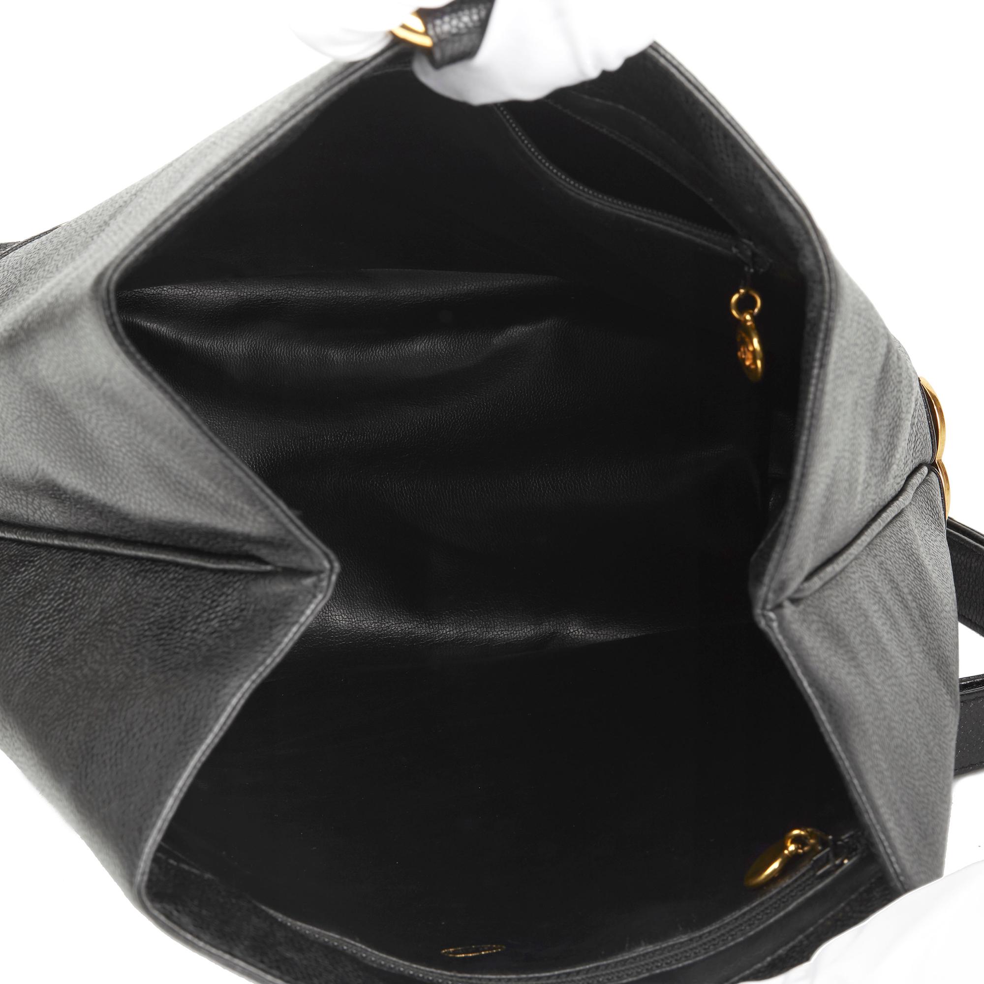 1992 Chanel Black Caviar Leather Vintage Logo Trim Bucket Bag 6
