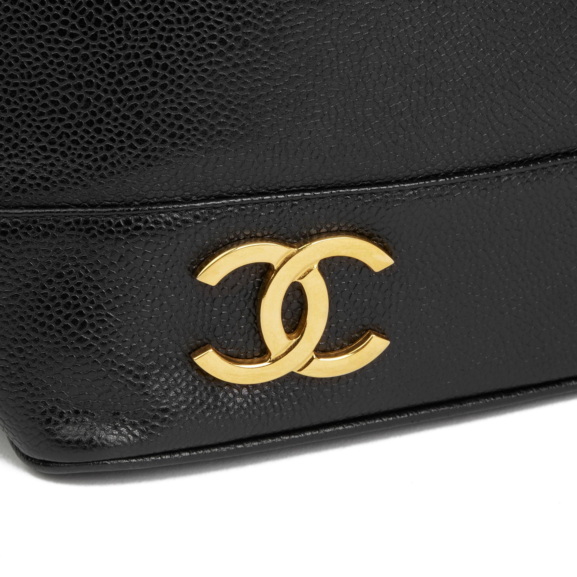 1992 Chanel Black Caviar Leather Vintage Logo Trim Bucket Bag 2