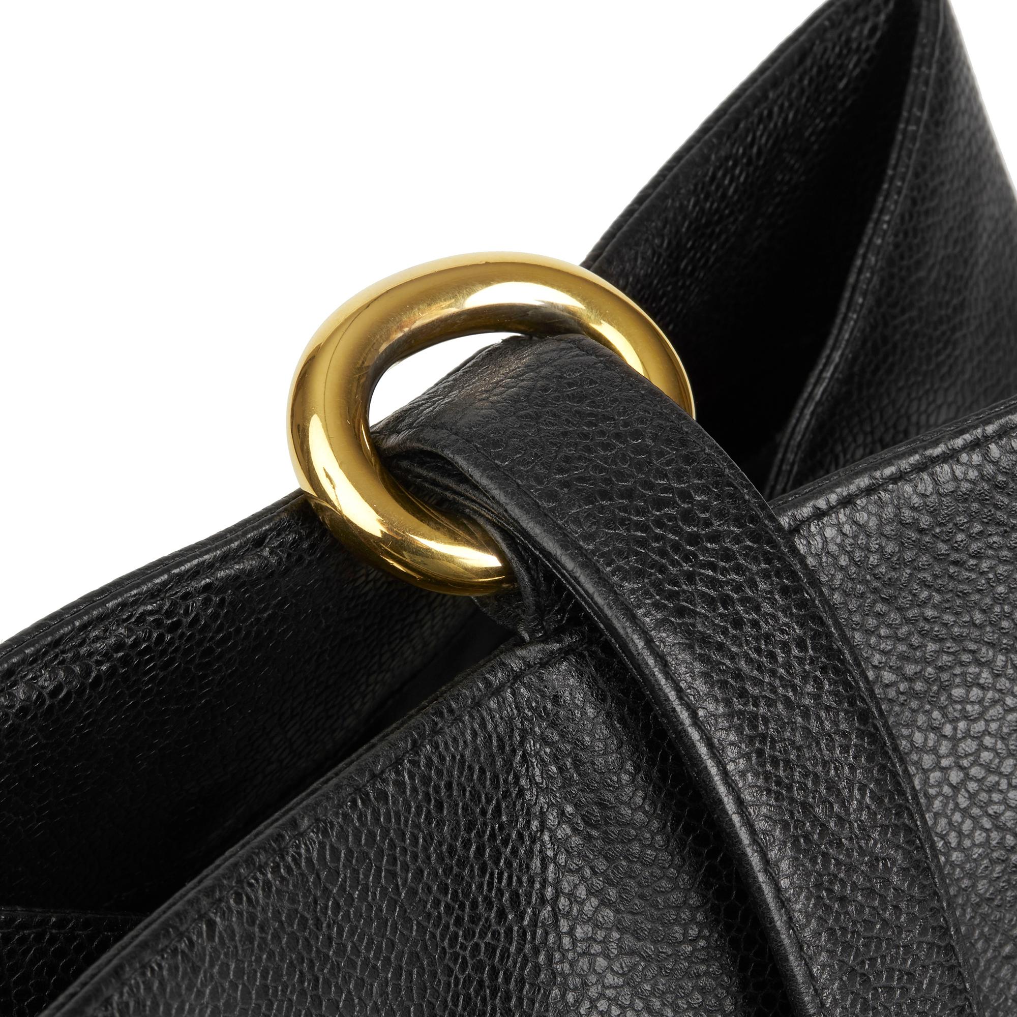 1992 Chanel Black Caviar Leather Vintage Logo Trim Bucket Bag 3