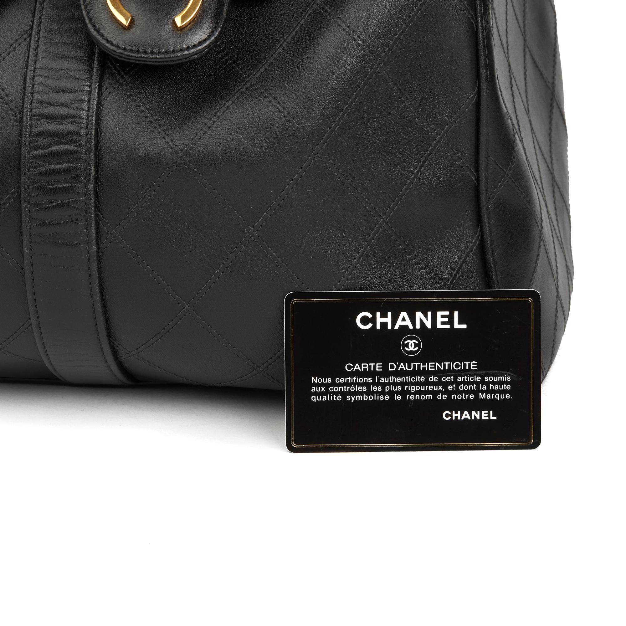 1992 Chanel Black Quilted Lambskin Vintage Boston 45 7