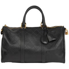 1992 Chanel Black Quilted Lambskin Vintage Boston 45