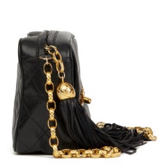 1992 Chanel Black Quilted Lambskin Vintage Classic Fringe Shoulder Bag