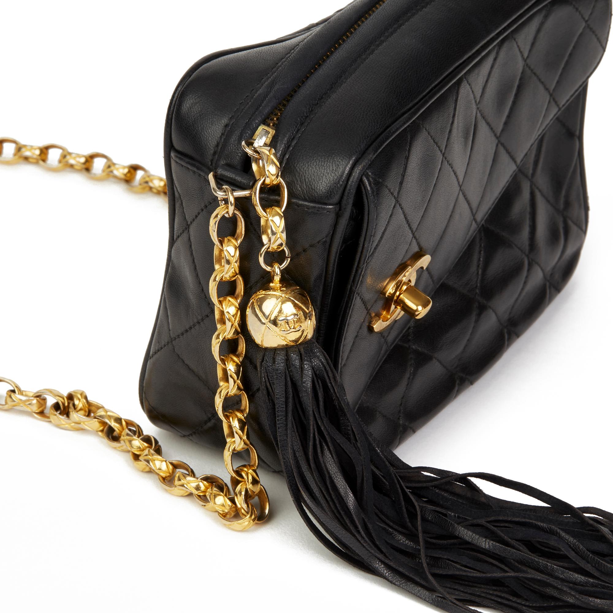 1992 Chanel Black Quilted Lambskin Vintage Classic Fringe Shoulder Bag 2