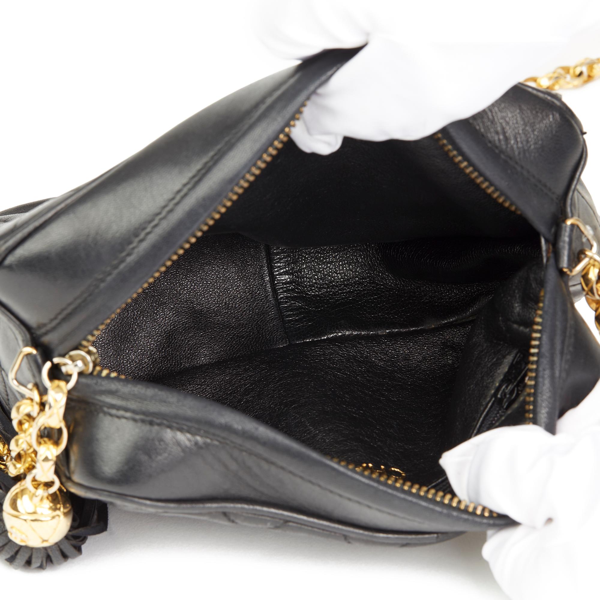 1992 Chanel Black Quilted Lambskin Vintage Classic Fringe Shoulder Bag 5