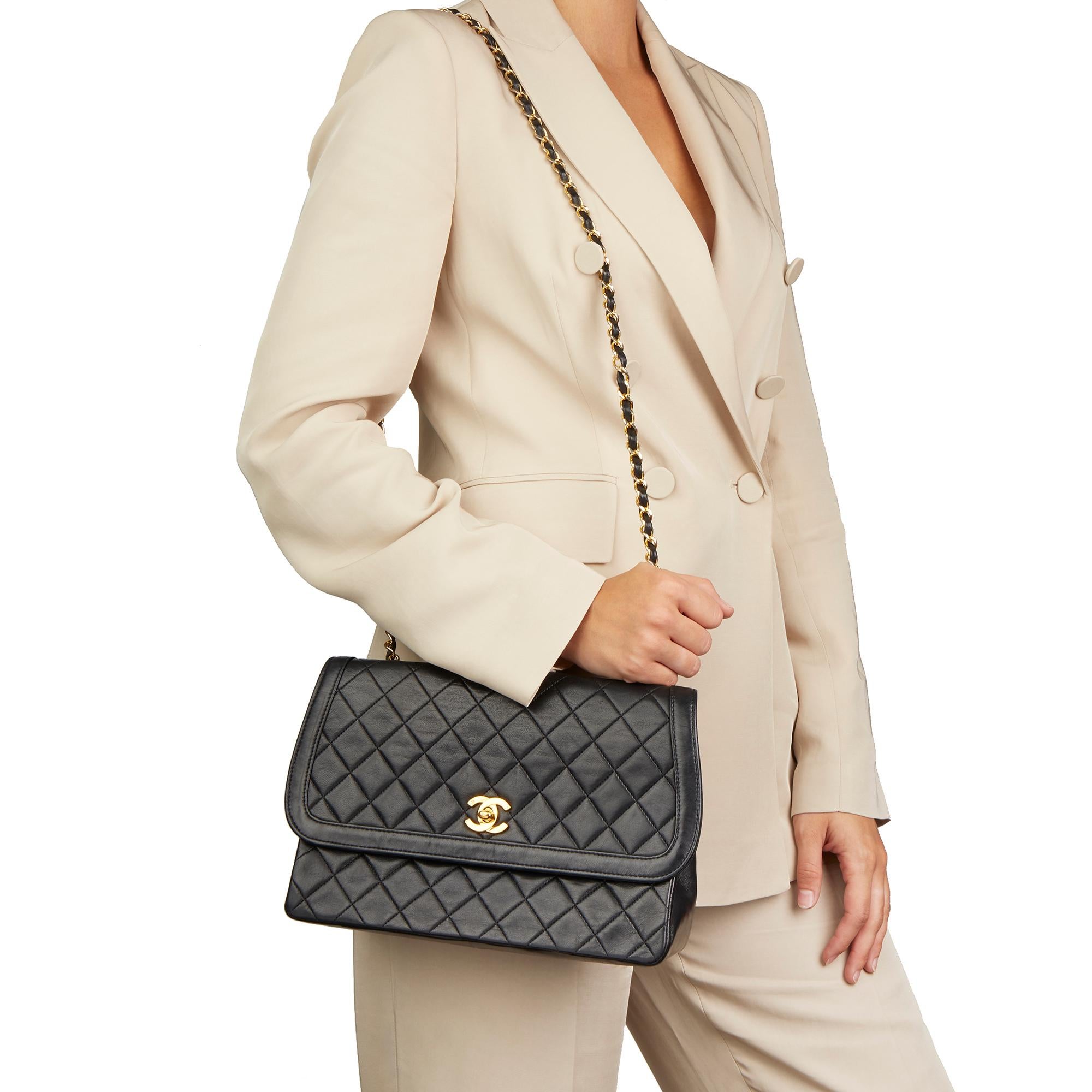 1992 Chanel Black Quilted Lambskin Vintage Classic Single Flap Bag with Wallet 7