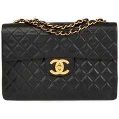 1992 Chanel Black Quilted Lambskin Vintage Maxi Jumbo XL Flap Bag