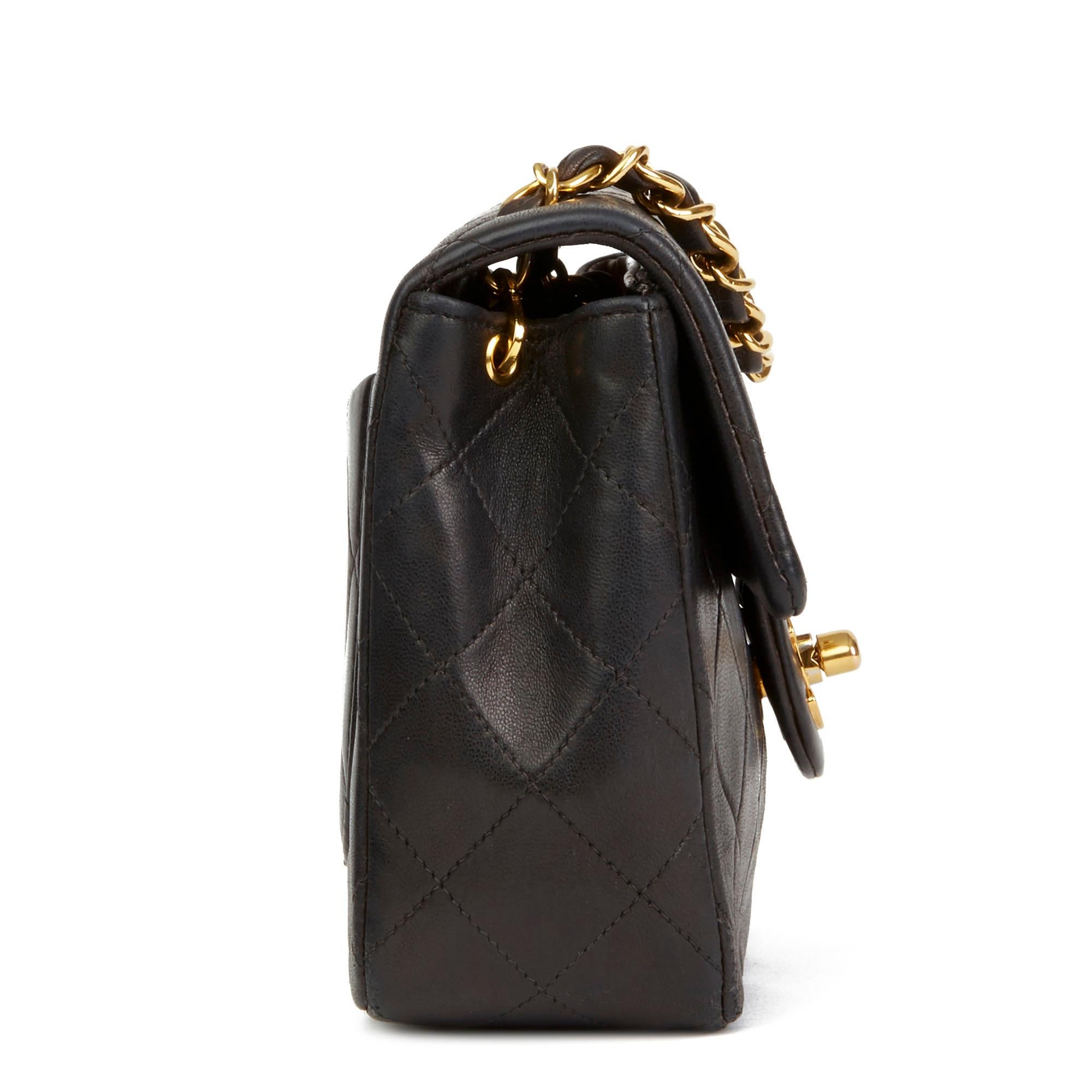 1992 Chanel Black Quilted Lambskin Vintage Mini Flap Bag In Excellent Condition In Bishop's Stortford, Hertfordshire