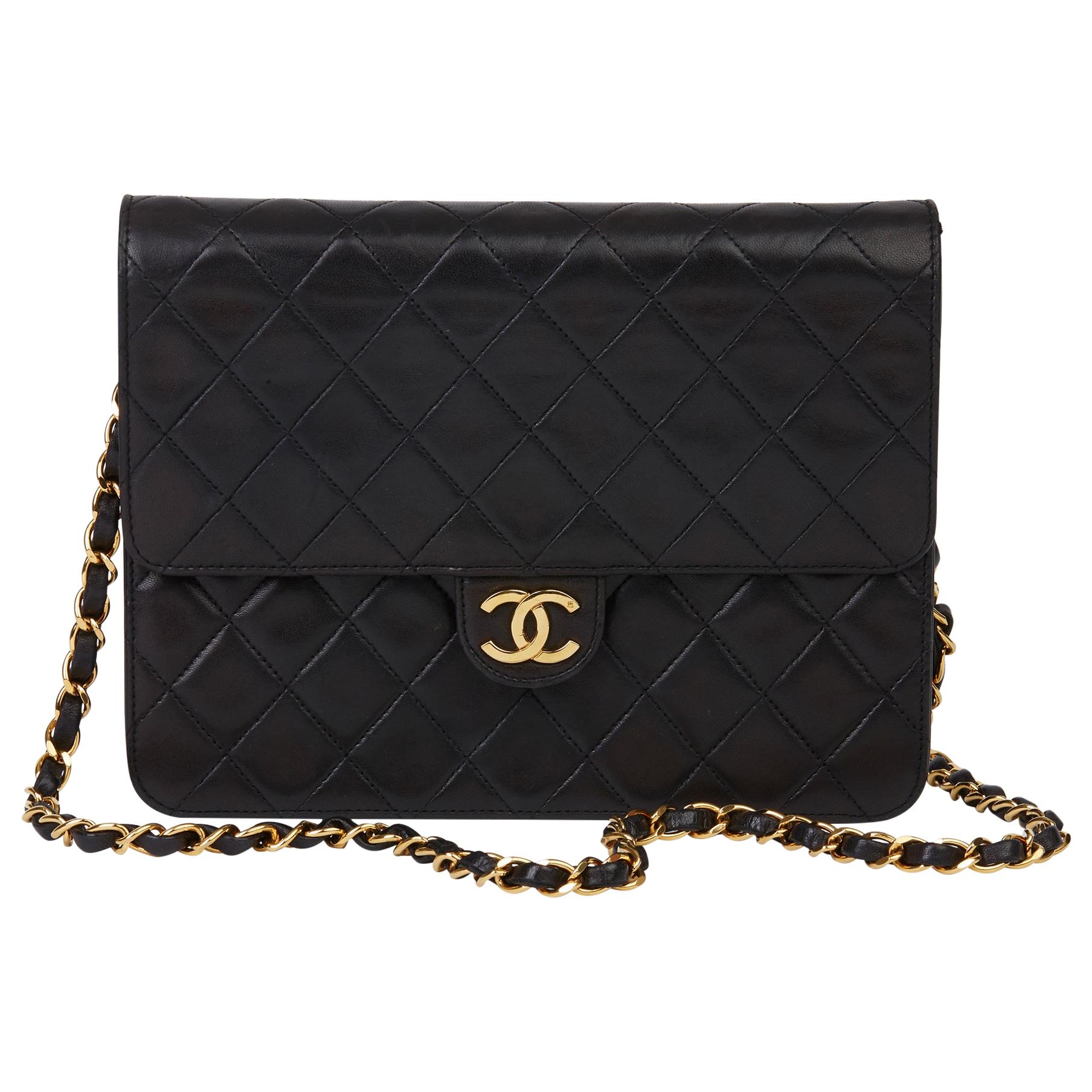 1992 Chanel Black Quilted Lambskin Vintage Small Classic Single Flap Bag