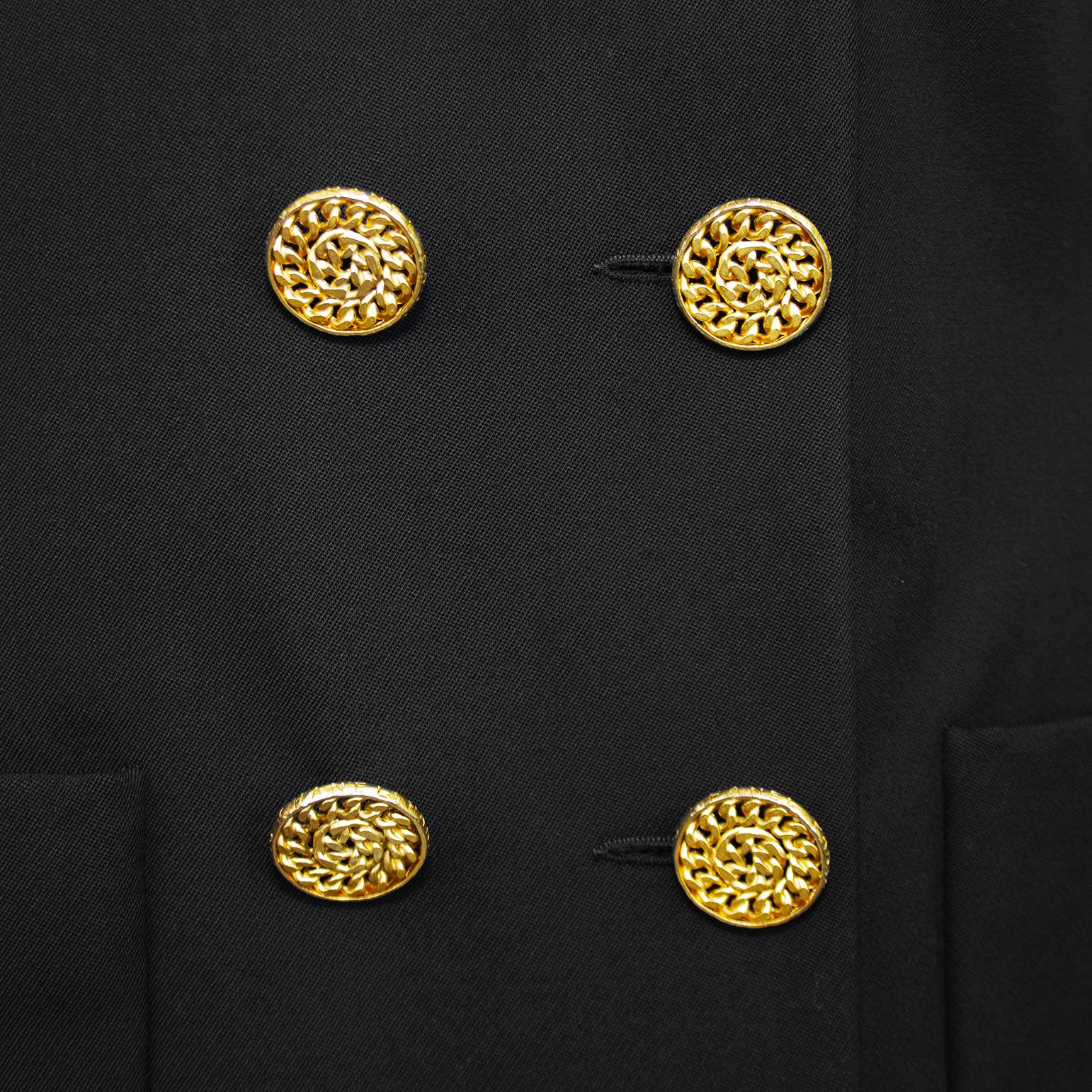 1992 Chanel Collection 29 Black Double Breasted Skirt Suit For Sale 1