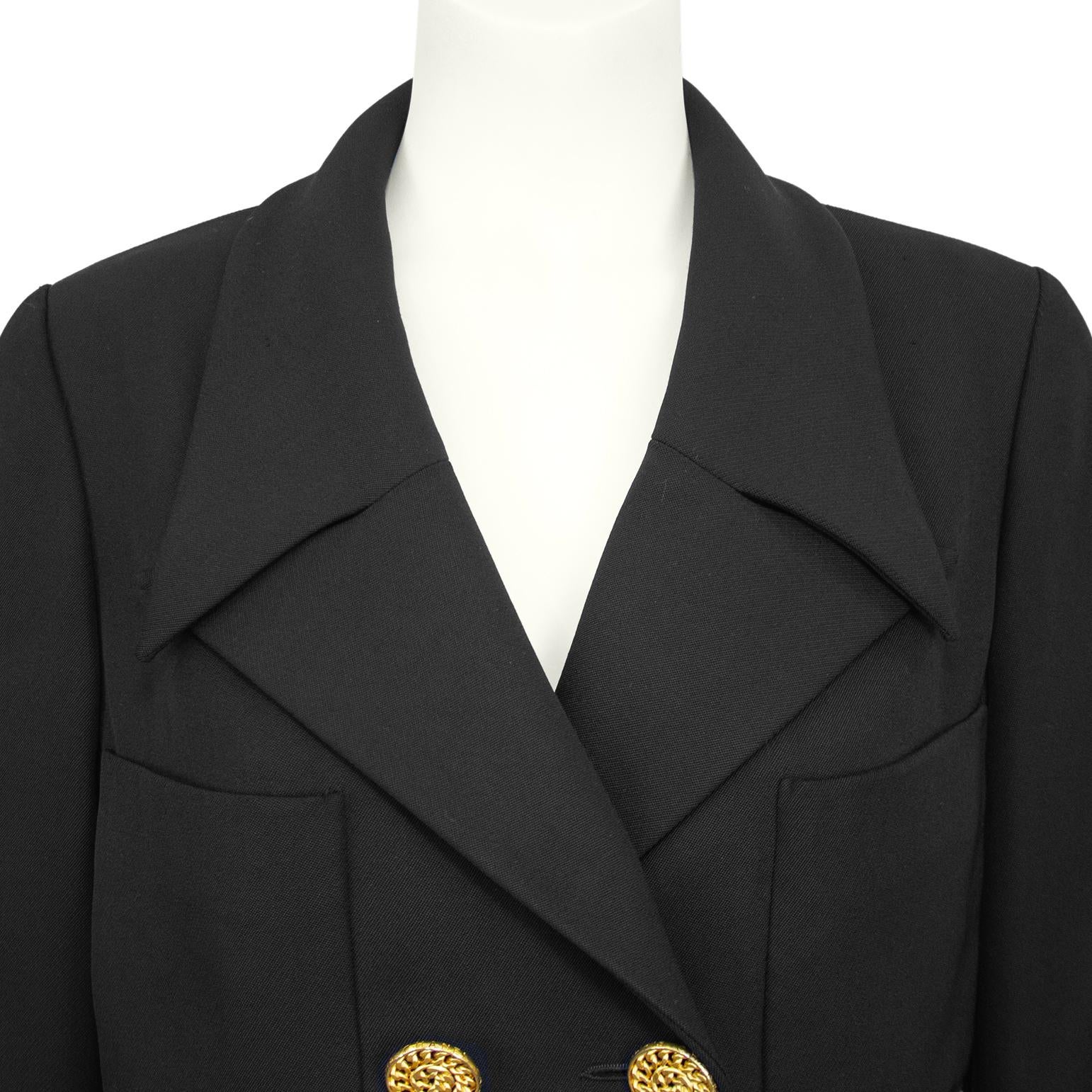 1992 Chanel Collection 29 Black Double Breasted Skirt Suit For Sale 2