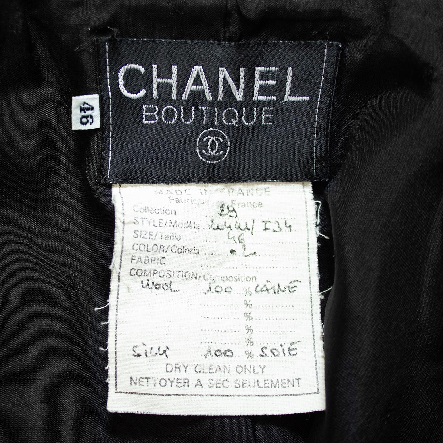 1992 Chanel Collection 29 Black Double Breasted Skirt Suit For Sale 4