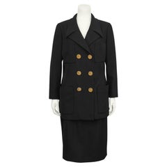 Vintage 1992 Chanel Collection 29 Black Double Breasted Skirt Suit