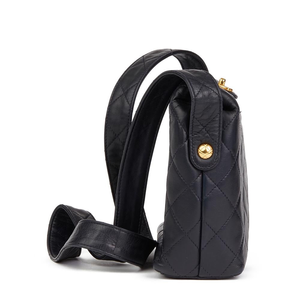 Black 1992 Chanel Navy Quilted Lambskin Vintage Classic Single Flap Bag