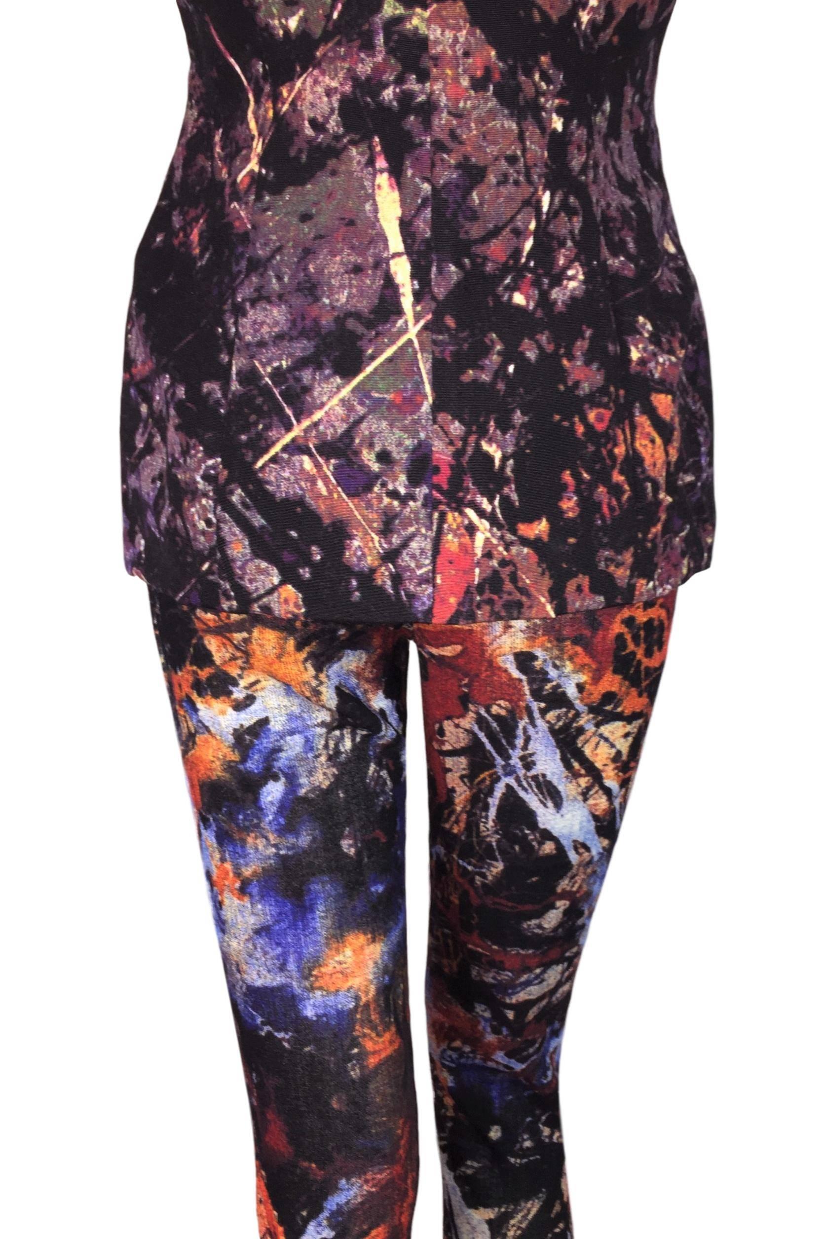 Black 1992 Dolce & Gabbana Paint Splatter Print High Waist Leggings & Jacket Set