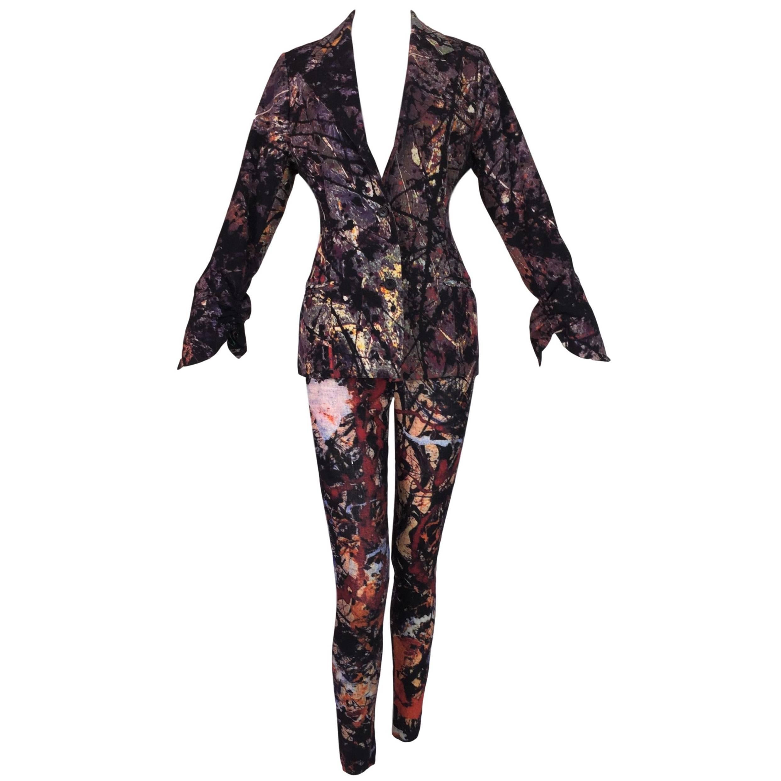 1992 Dolce & Gabbana Paint Splatter Print High Waist Leggings & Jacket Set