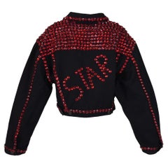 Dolce & Gabbana - Manteau baggy en denim noir embelli de cristaux rouges étoiles, 1992