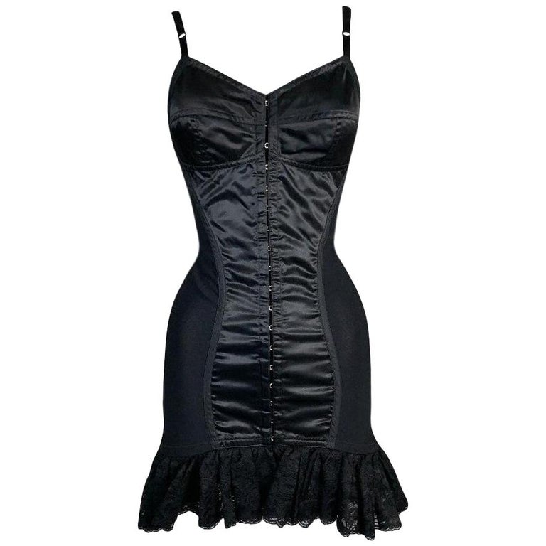 1992 Dolce and Gabbana Black Pin-Up Bustier Ruffle Mini Dress at 1stDibs |  dolce and gabbana 1992 black dress