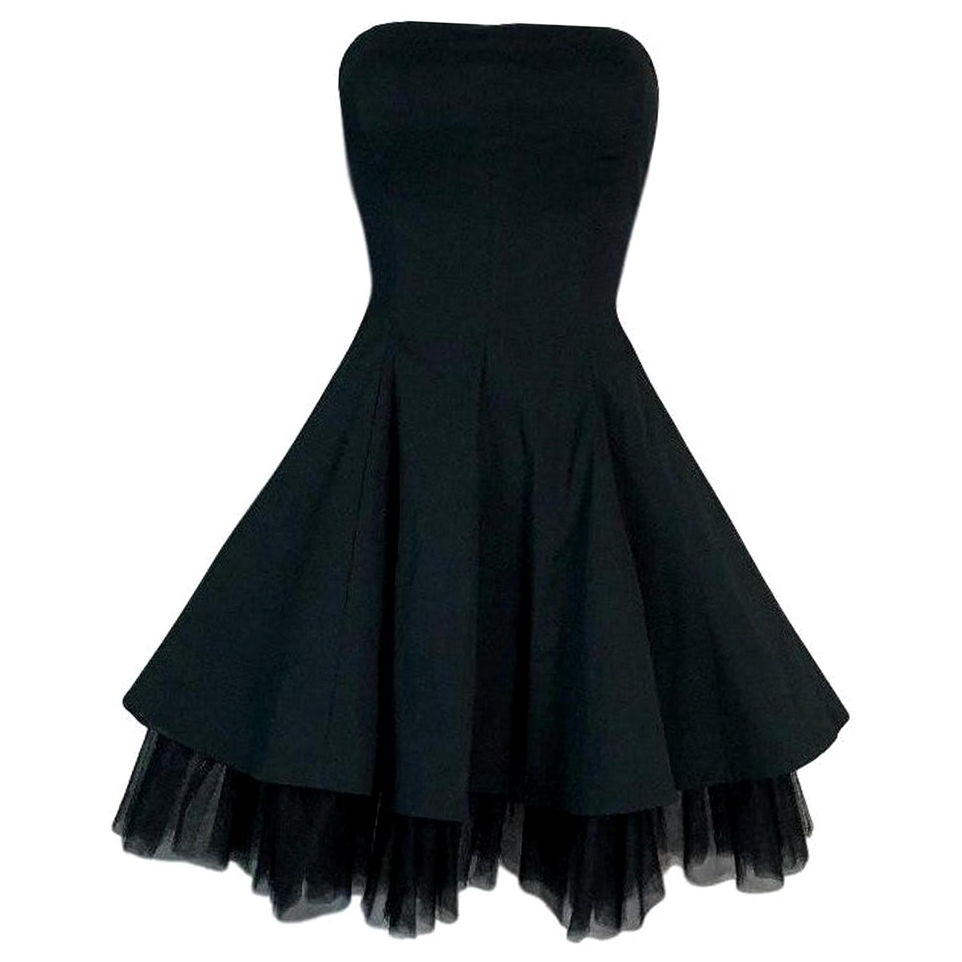 1992 Dolce & Gabbana Black Strapless Pin-Up Tulle A-line Mini Dress