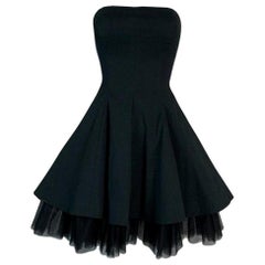 Vintage 1992 Dolce & Gabbana Black Strapless Pin-Up Tulle A-line Mini Dress