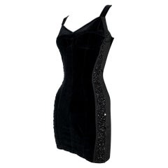 1992 Dolce & Gabbana Black Velvet Beaded Bustier Bandage Mini Dress