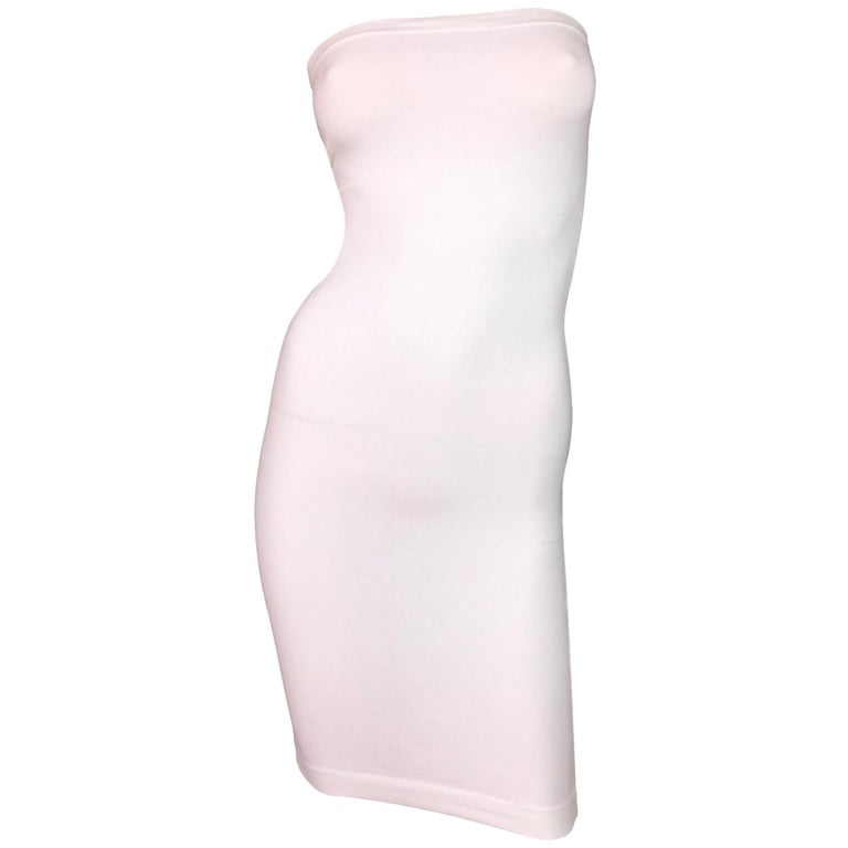 1992 Dolce and Gabbana Sheer White Strapless Pin-Up Bodycon Wiggle Mini ...