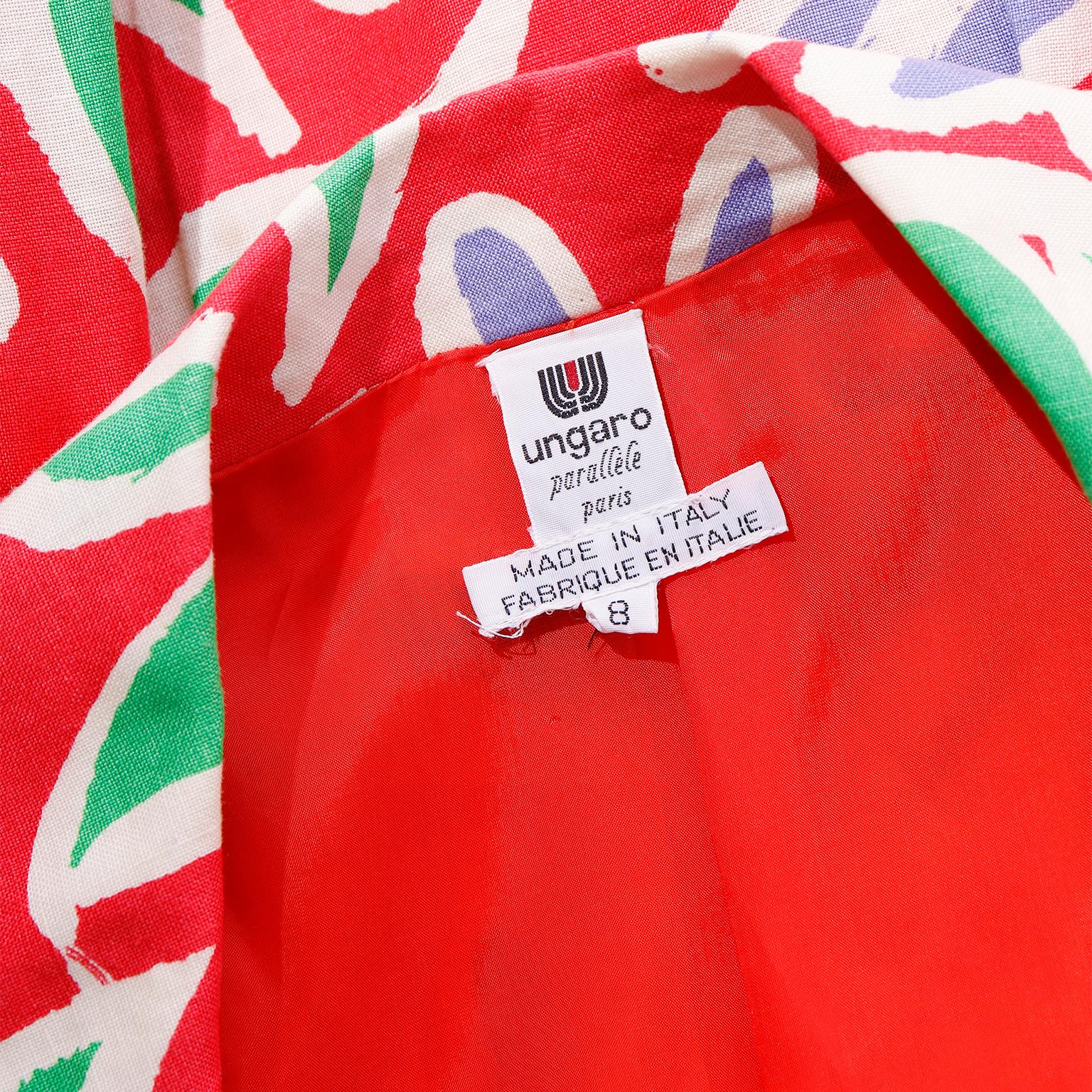 1992 Emanuel Ungaro Parallele Red Blue & Green Floral Linen Blazer Jacket For Sale 7