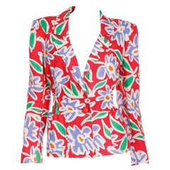 1992 Emanuel Ungaro Parallele Red Blue & Green Floral Linen Blazer Jacket