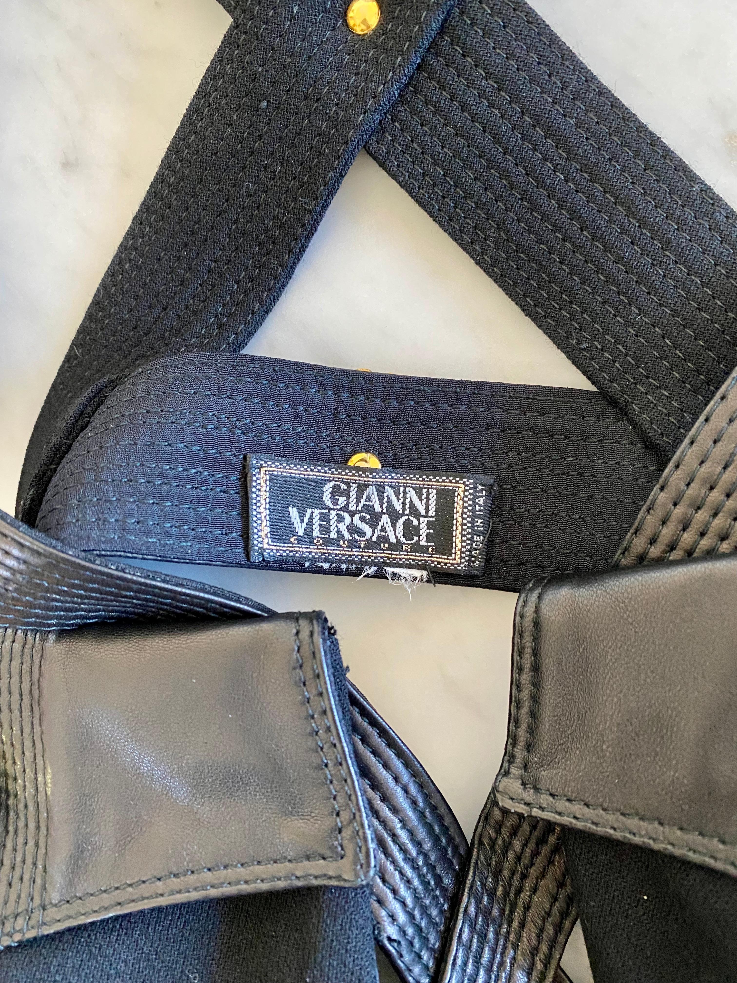 Women's F/W 1992 Gianni Versace Couture Black Leather 'Miss S&M' Bondage Vest  For Sale