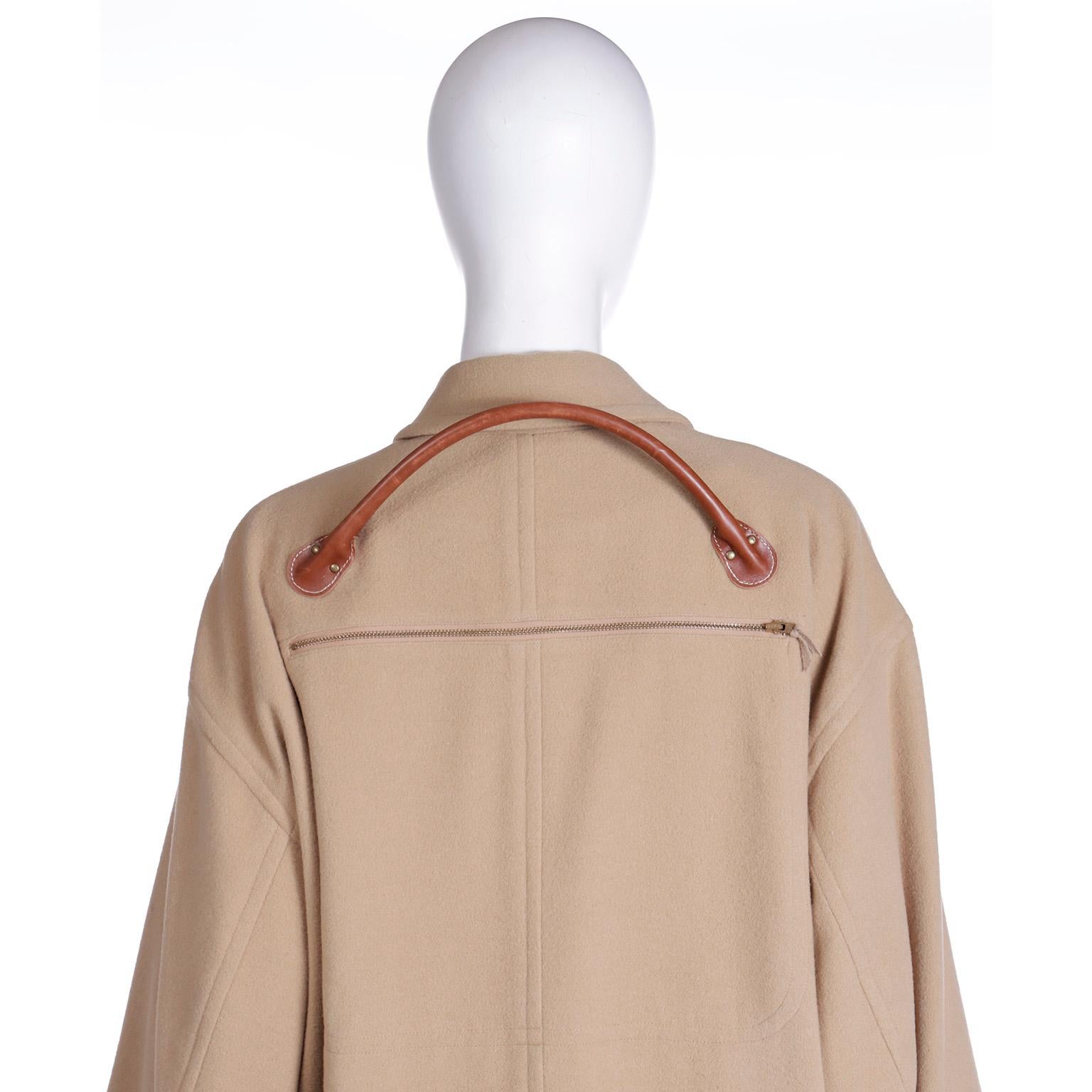 1992 F/W Isaac Mizrahi Cashmere Wool Coat with Leather Carrying Handle & Trim For Sale 3