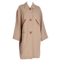 Vintage 1992 F/W Isaac Mizrahi Cashmere Wool Coat with Leather Carrying Handle & Trim