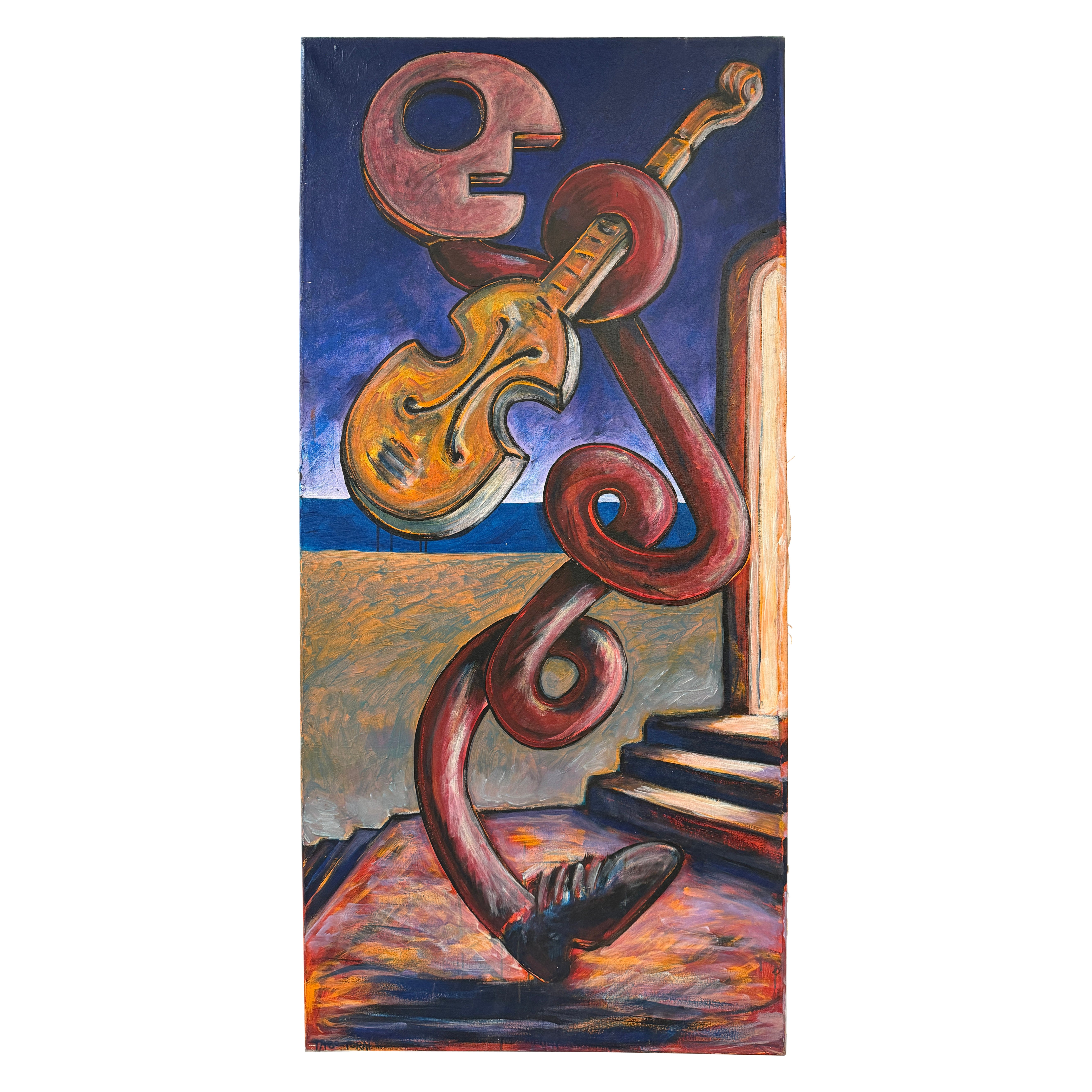1992 Violinista Figural Abstracto del Destacado Artista Panameño Taro Tobal en venta