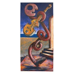 1992 Figural Abstract Violinist by Noted Panamanian Artist Taro Tobal