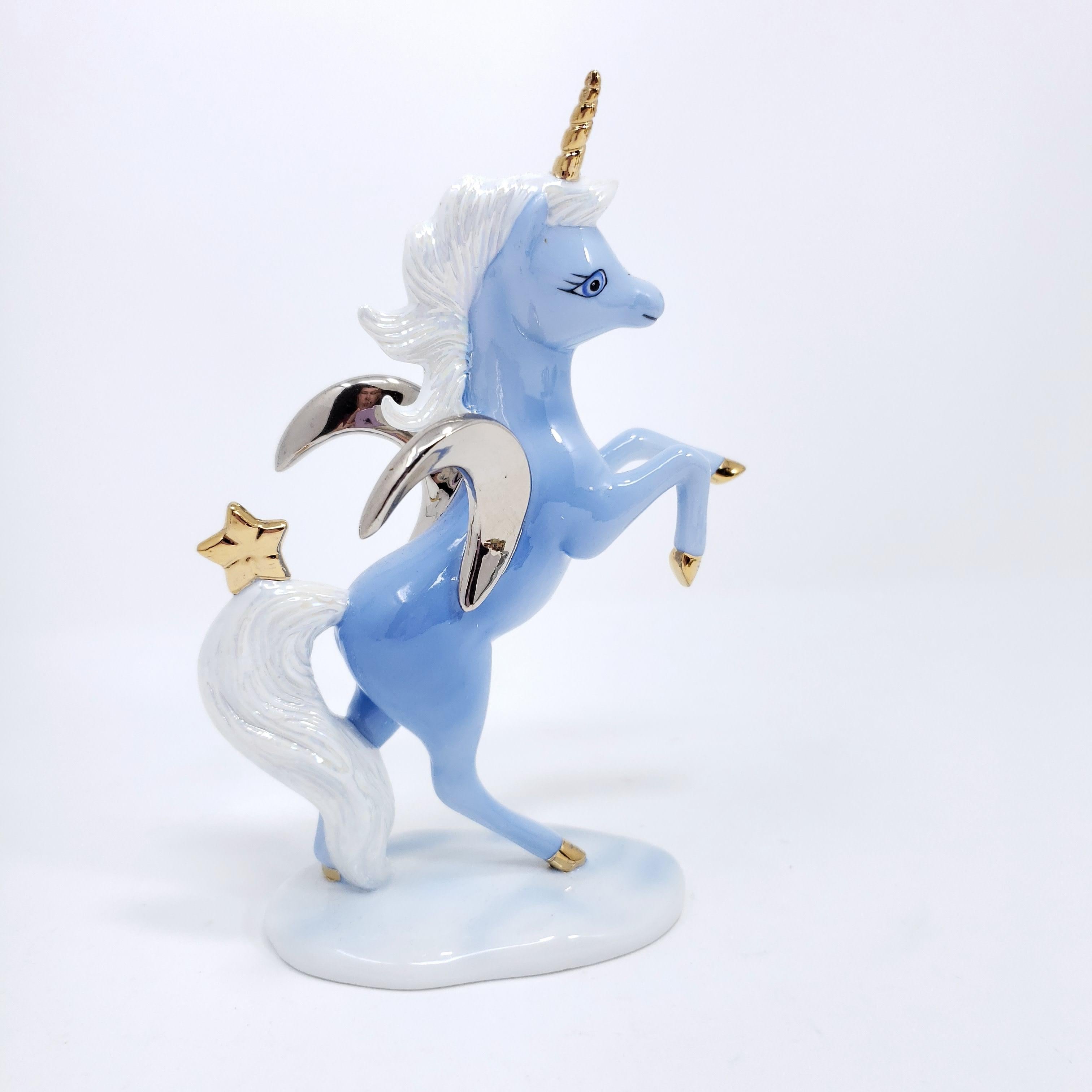 1992 Franklin Mint Porcelain Figurine Blue Unicorn "Where Love Shines