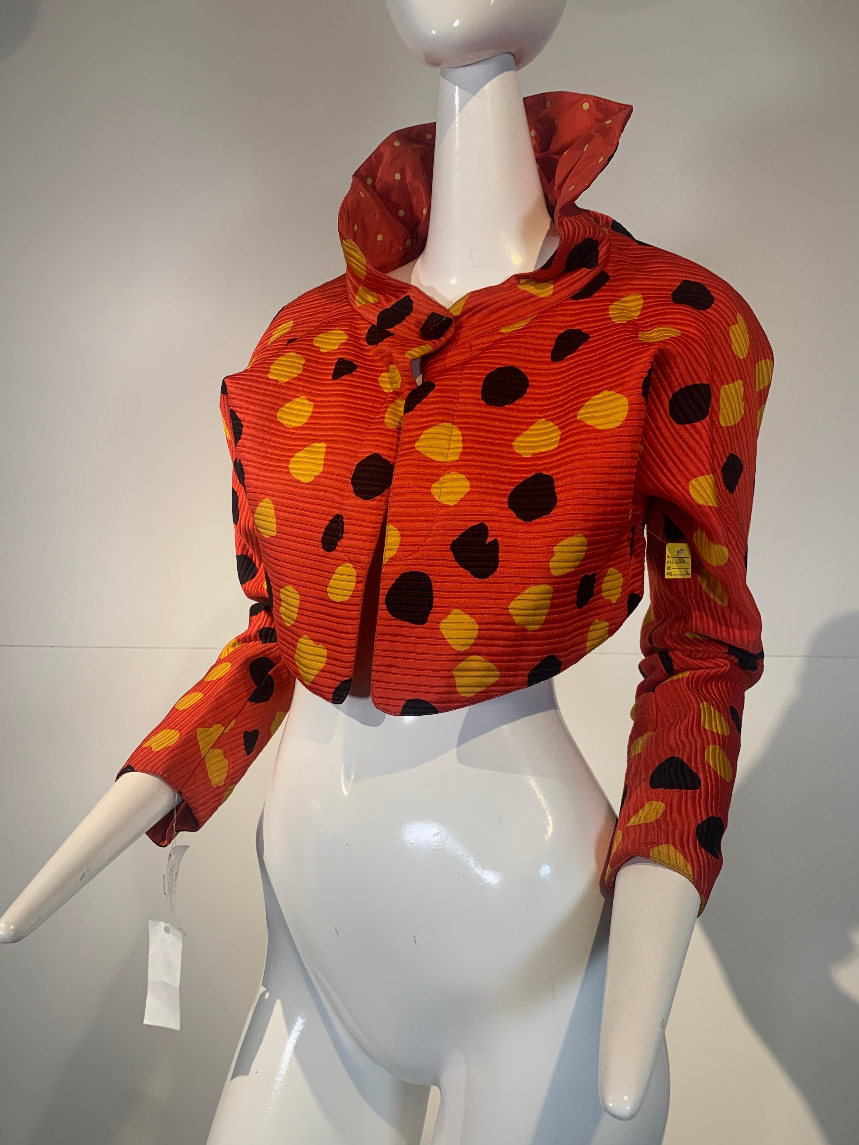 1992 Geoffrey Beene Red Black & Yellow Polka Dot Mini Dress & Bolero Size 6 10