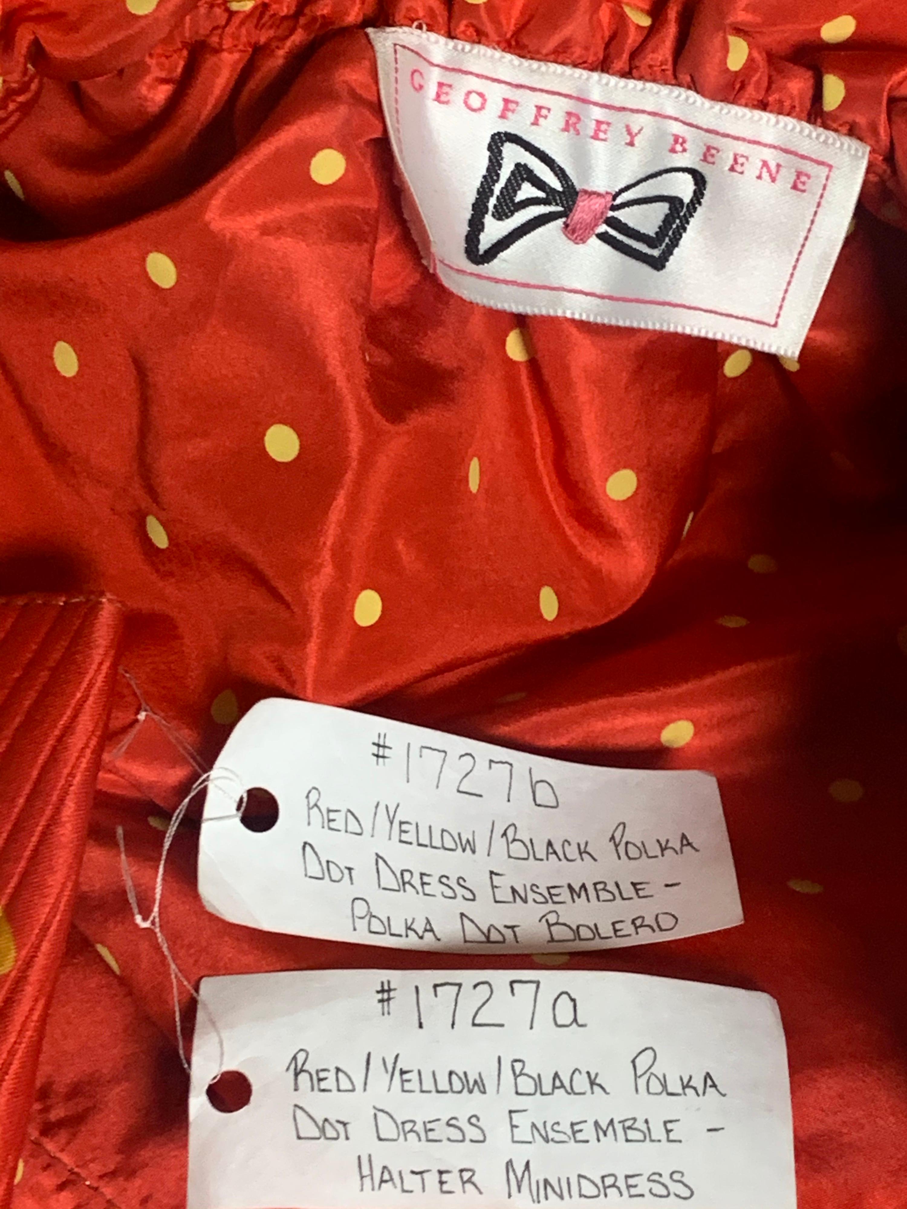 1992 Geoffrey Beene Red Black & Yellow Polka Dot Mini Dress & Bolero Size 6 14