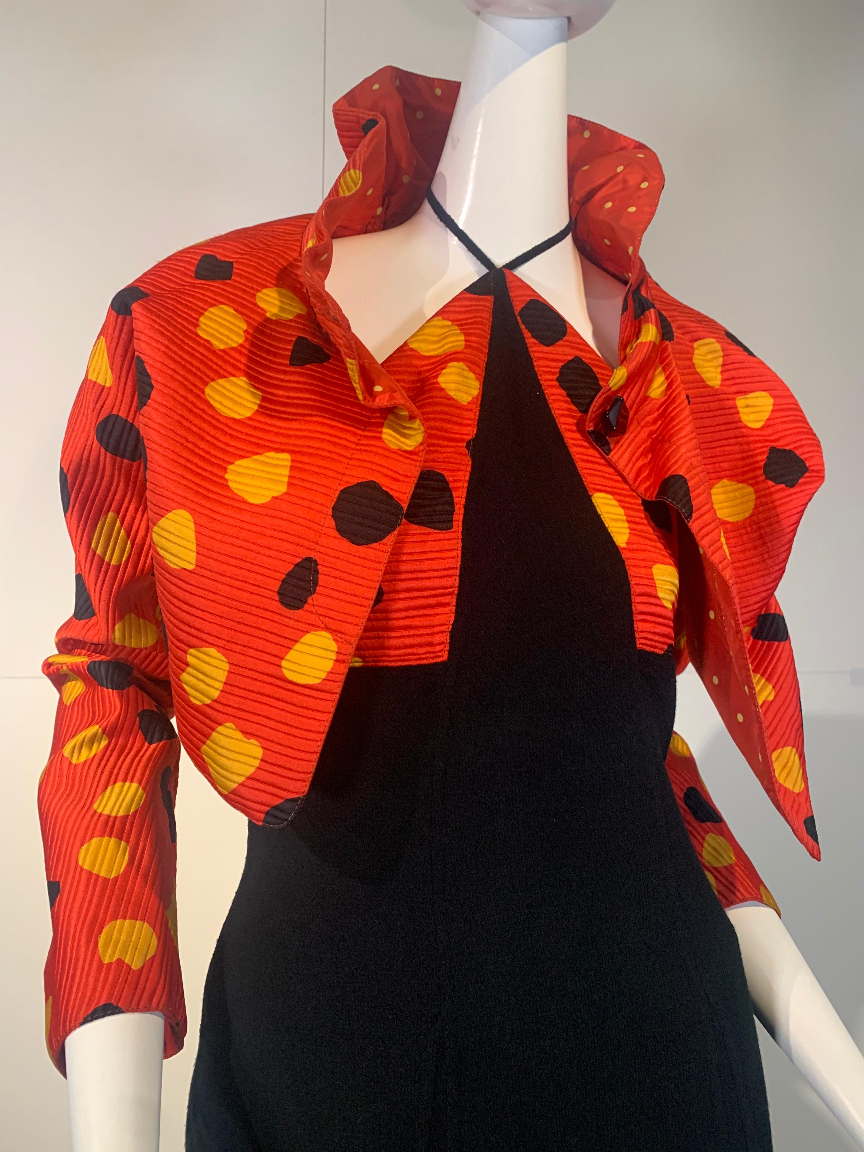 1992 Geoffrey Beene Red Black & Yellow Polka Dot Mini Dress & Bolero Size 6 1