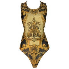 1992 Gianni Versace Atelier Print Gold Studded Bodysuit Top 42