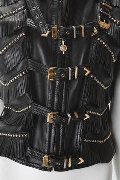 1992 Gianni Versace Black Leather Fringe Bondage Vest