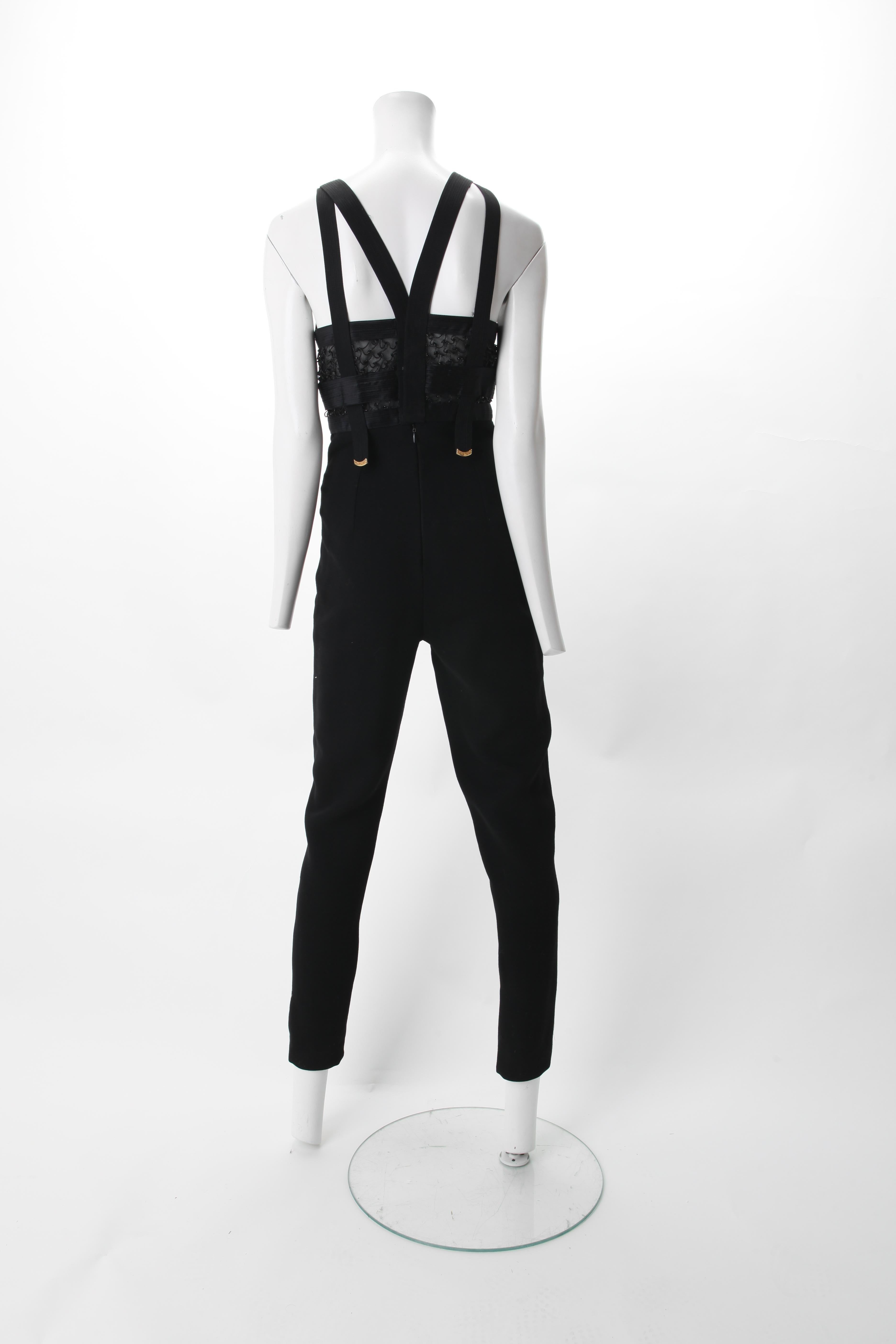 1992 Gianni Versace Bondage Black Wool Jumpsuit with Medallions For Sale at  1stDibs | versace black jumpsuit, versace jumpsuit, black versace jumpsuit