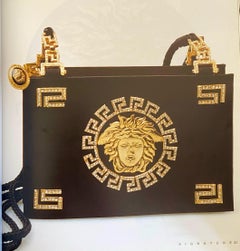 F/W 1992 Gianni Versace Couture Black Satin Gold Rhinestone Medusa Bag