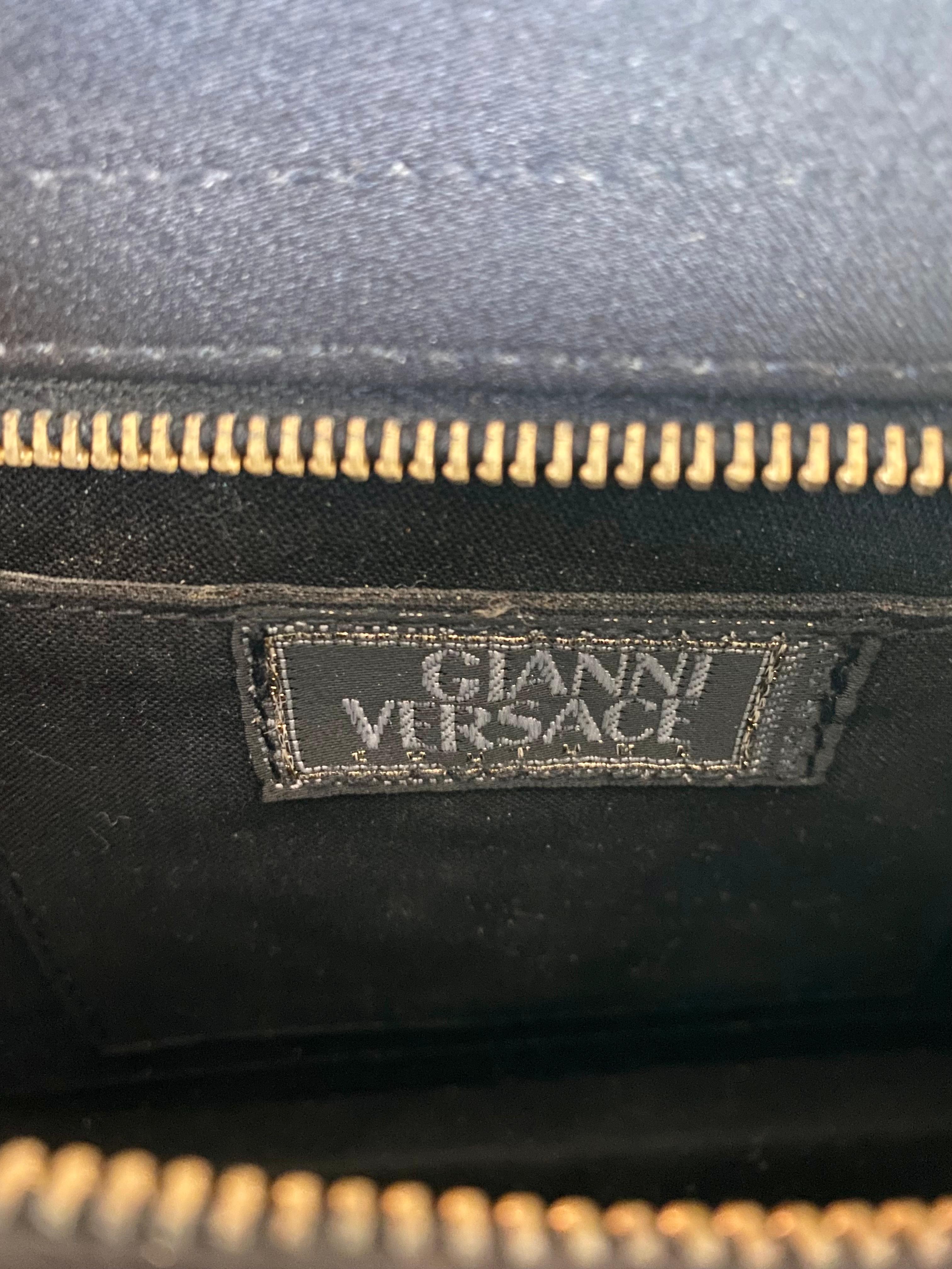  F/W 1992 Gianni Versace Couture Black Satin Gold Rhinestone Medusa Bag In Good Condition For Sale In West Hollywood, CA