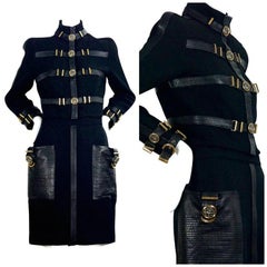 1992 GIANNI VERSACE COUTURE Iconic Leather Bondage Jacket Skirt Suit