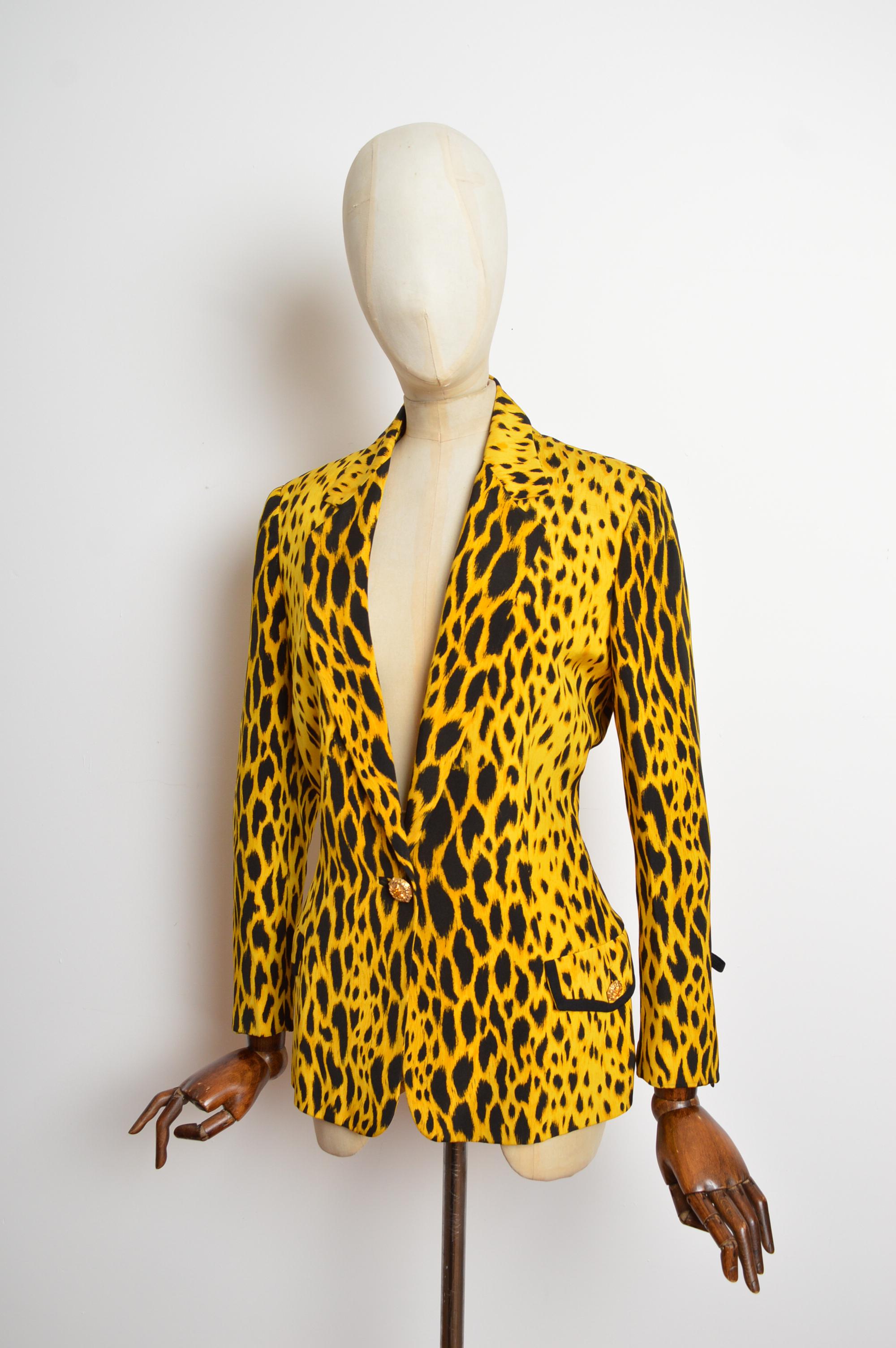 Orange 1992 Gianni Versace Couture Leopard Print / Cheetah Blazer - Runway Jacket For Sale