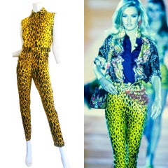 1992 Gianni Versace Gilet e Jeans in Denim Leopardato