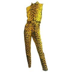 Vintage 1992 Gianni Versace Denim Leopard Vest and Jeans