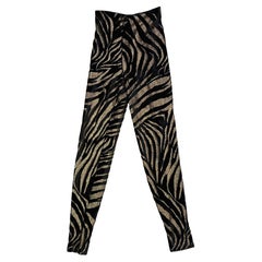 1992 Gianni Versace Gold Glitter Animal Pattern Stretch Black Velvet Leggings