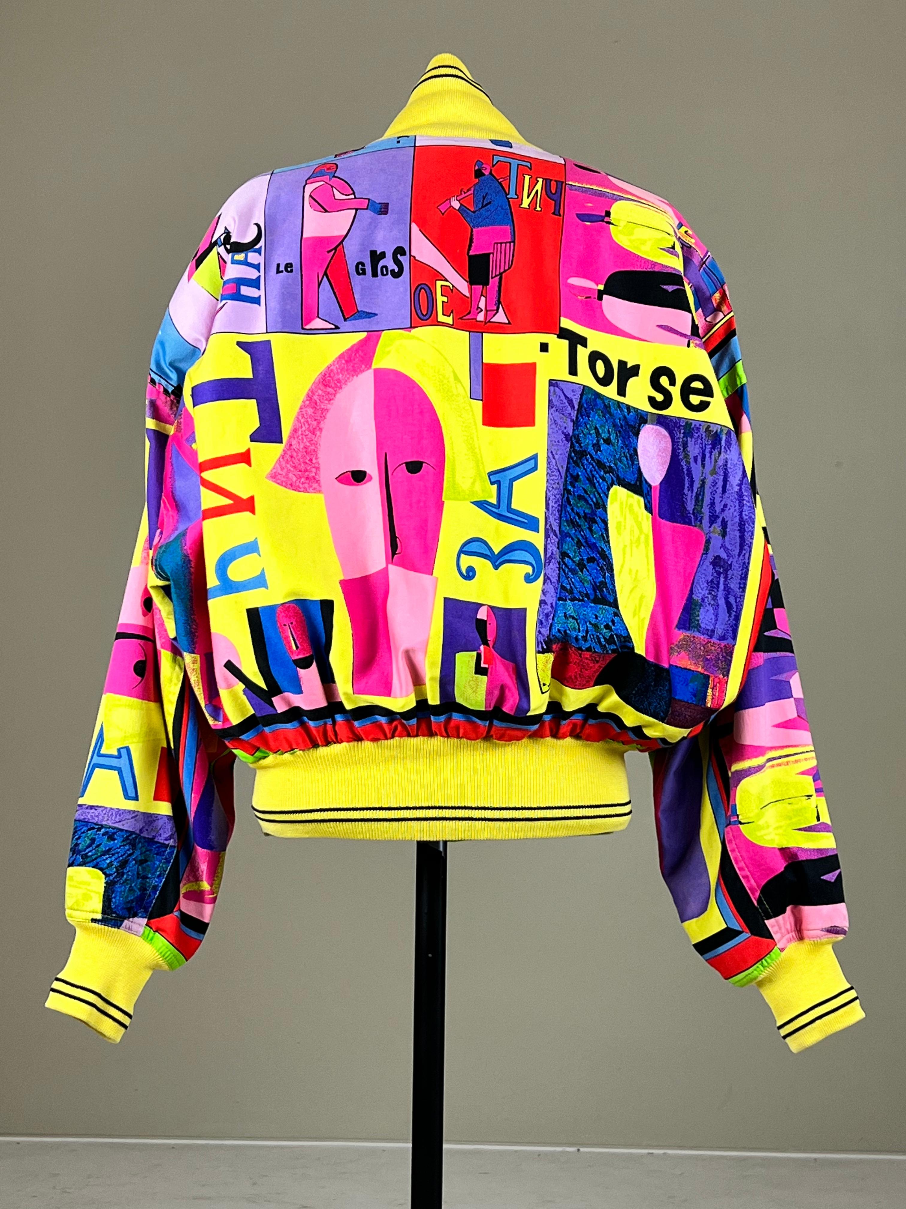 A rare and important '90s Gianni Versace ‘Malevich’ inspired bomber jacket – designed for the men's 1992 Spring/Summer Collection – but with its cheerful, multicolor print and oversized volumes it has the perfect unisex fit. 

After the