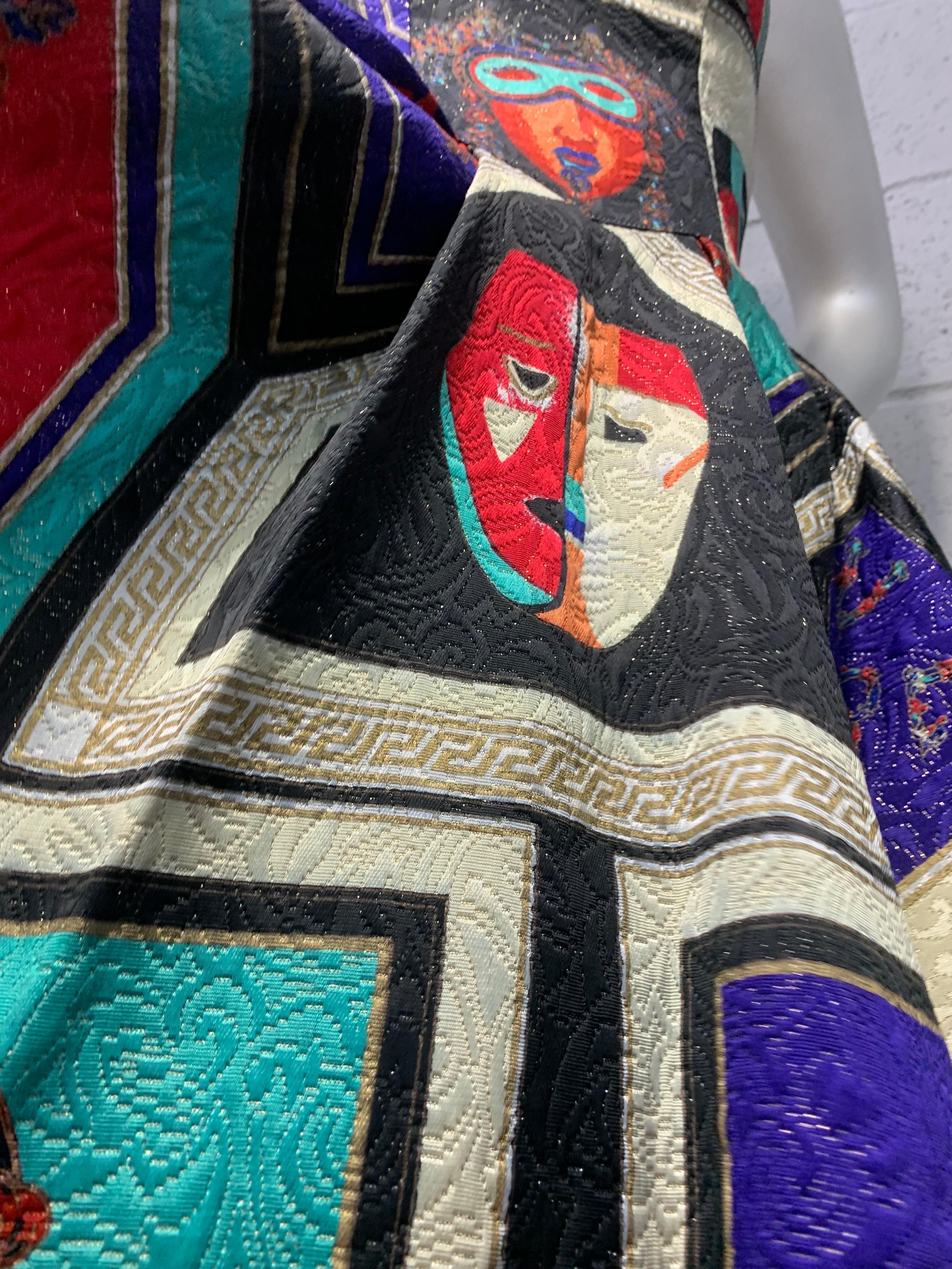 1992 Gianni Versace Masquerade-Inspired Silk Brocade Flared Mini Halter Dress For Sale 1